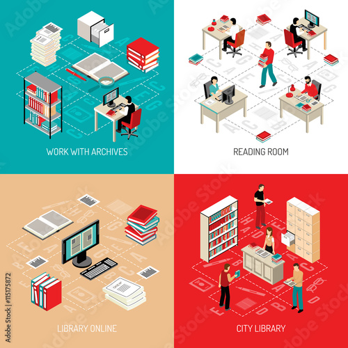 Document Archive Library 4 Isometric Icons