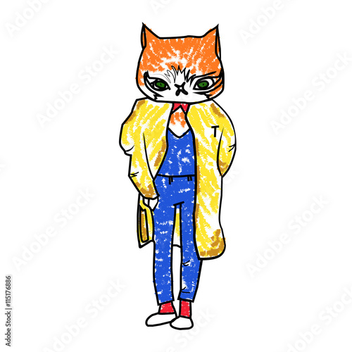 Color vector illustration of a cat in a suit.