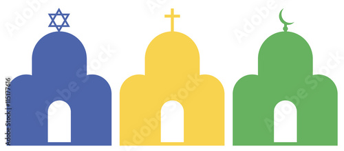 Three temples of  abrahamic religions on the white background photo