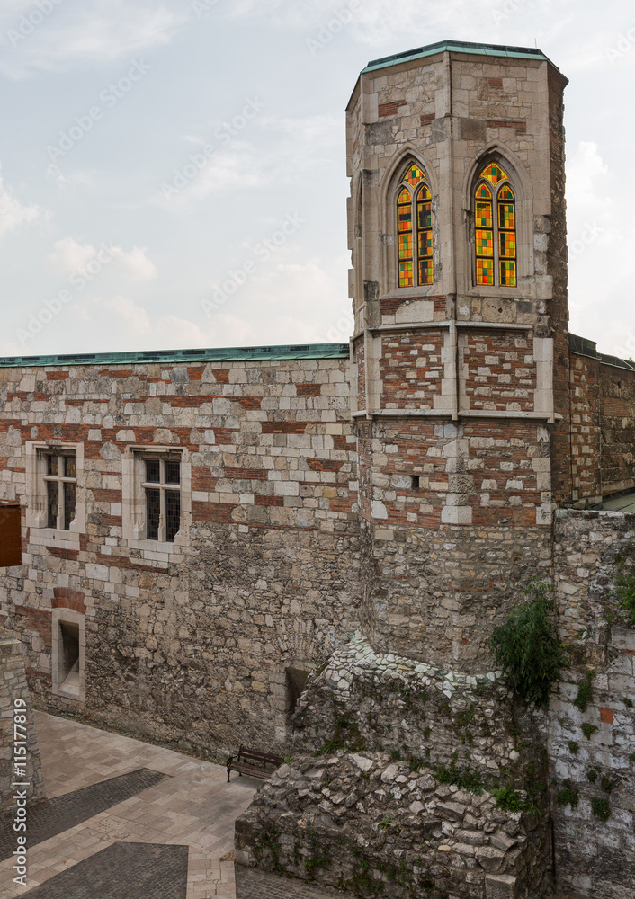 Fototapeta premium Ancient Ottoman tower in Buda Castle, Hungary.