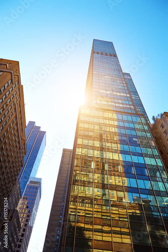 Looking up at skyscrapers in New York City