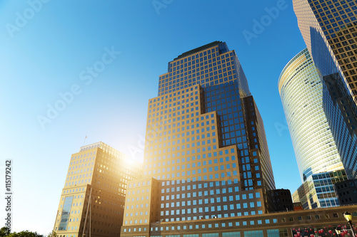 Looking up at skyscrapers in New York City