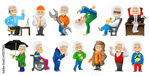 Vector set of gray-haired old man illustrations.