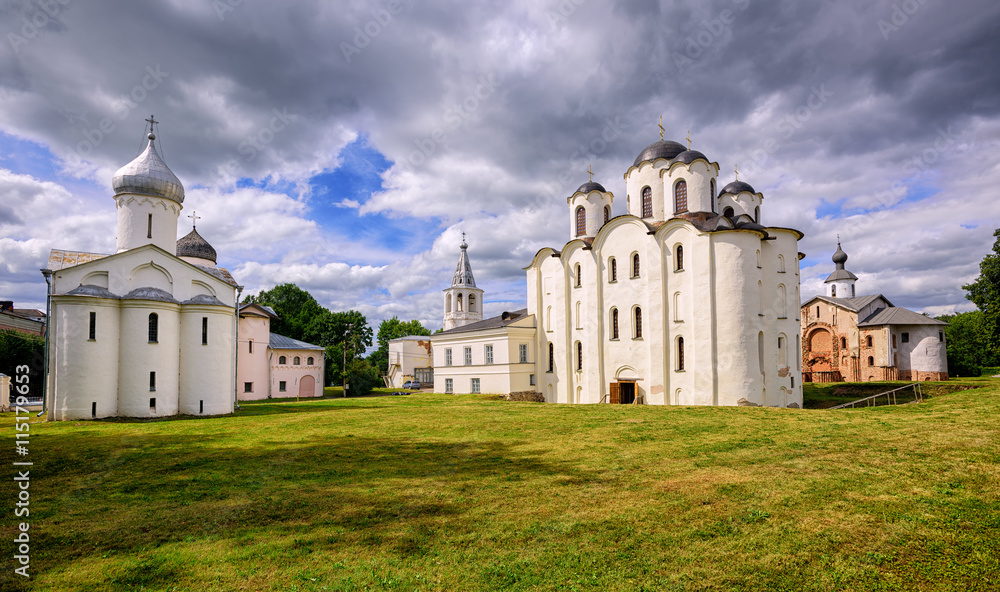 Historical russian orthodox churche ensamble in Novgorod, Russia