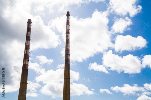 Photography The Poolbeg chimneys viewed from a boat in Dublin bay, Dublin, Ireland
