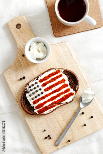 homemade sandwiches with image of american flag on breakfast