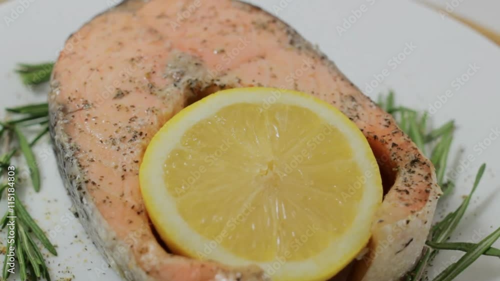 Rotating baked salmon steak Rotating baked salmon steak