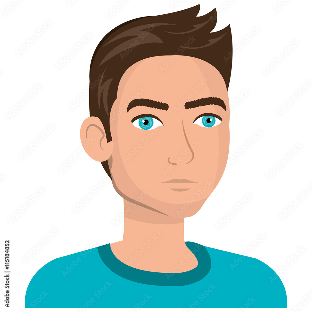 Young male cartoon with brown hair and blue eyes, vector illustration  graphic. Stock Vector | Adobe Stock