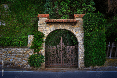 Old gate and brick wall in Ligure  Italy
