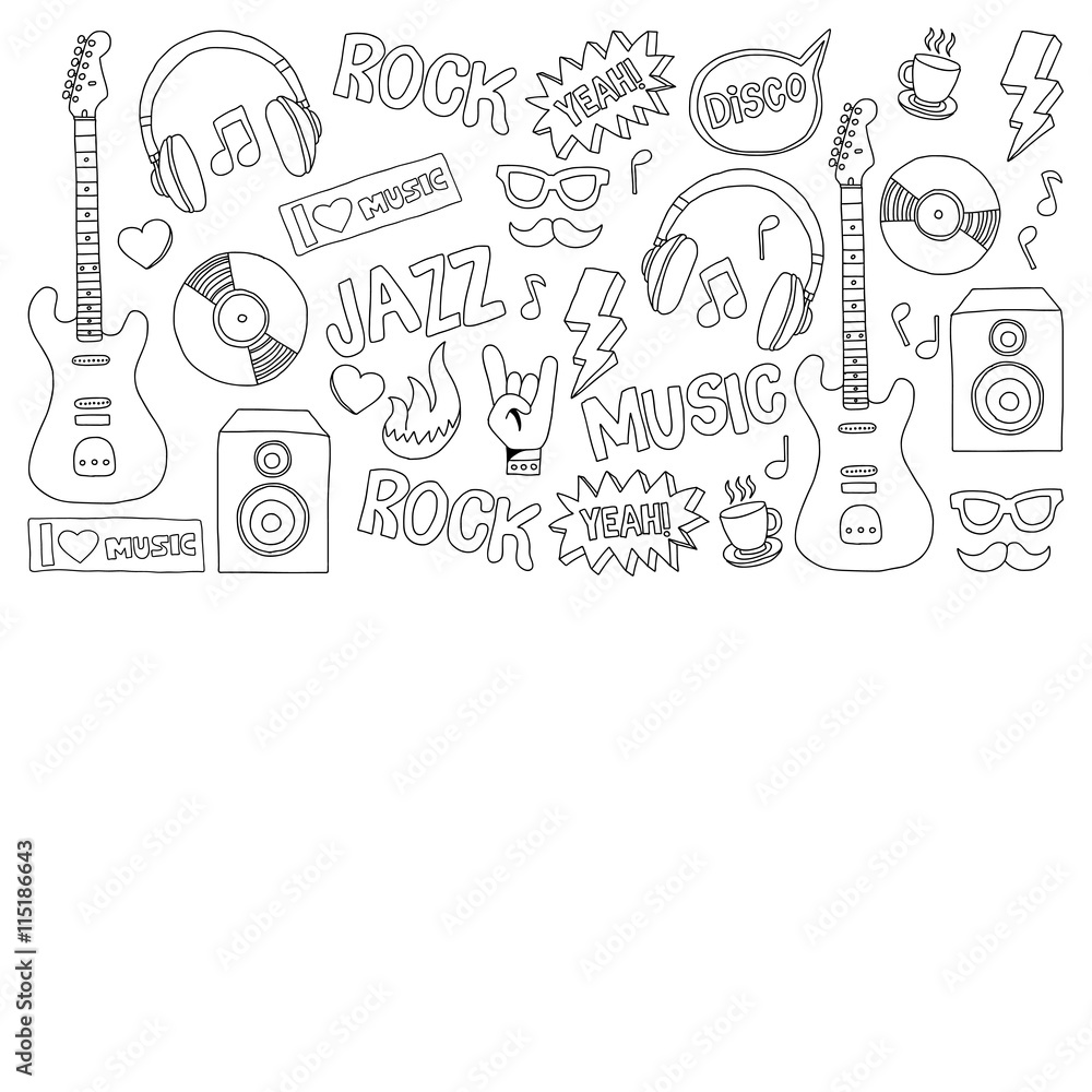 Fototapeta premium Vector doodle set with music hand drawn elements