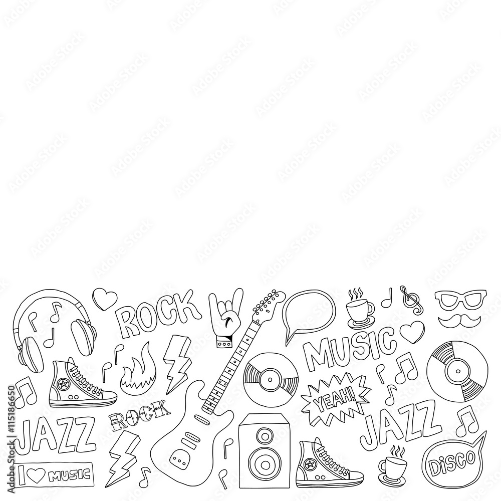 Obraz premium Vector doodle set with music hand drawn elements