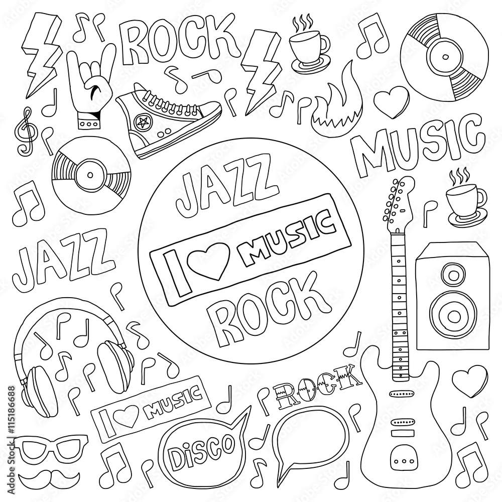 Vector doodle set with music hand drawn elements Vector doodle set with music hand drawn elements