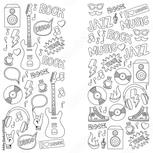 Vector doodle set with music hand drawn elements