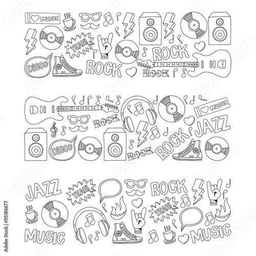 Vector doodle set with music hand drawn elements