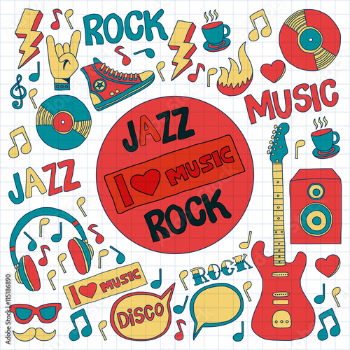 Doodle vector icons Music and sound