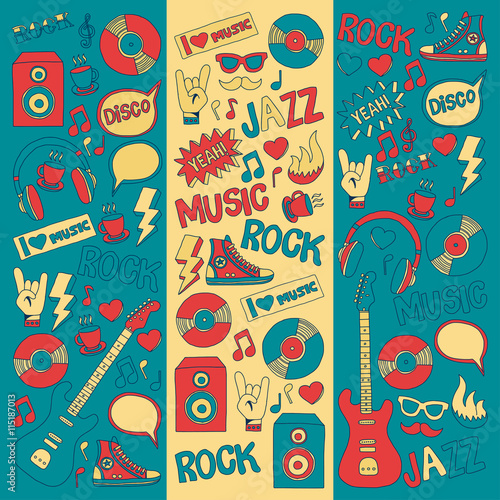 Doodle vector icons Music and sound