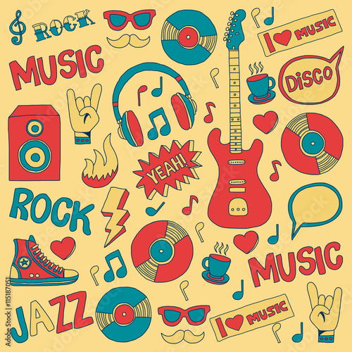 Doodle vector icons Music and sound