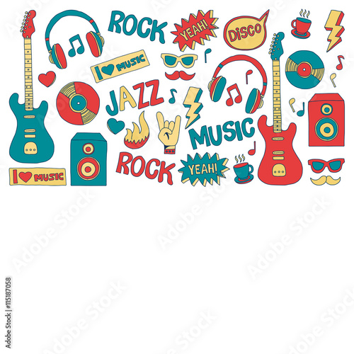 Doodle vector icons Music and sound