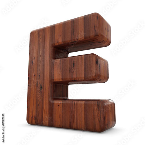 Fototapeta Naklejka Na Ścianę i Meble -  3d wood material E letter isolated white background.