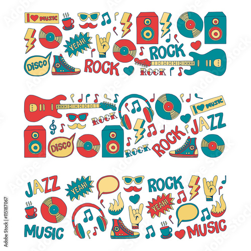 Doodle vector icons Music and sound