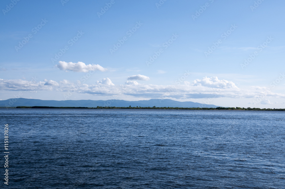 Summer water landscape of the Amur River