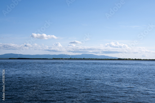 Summer water landscape of the Amur River