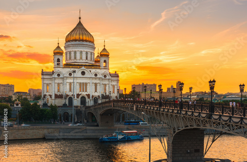 Sunset view of Cathedral of Christ the Savior in Moscow. Russia