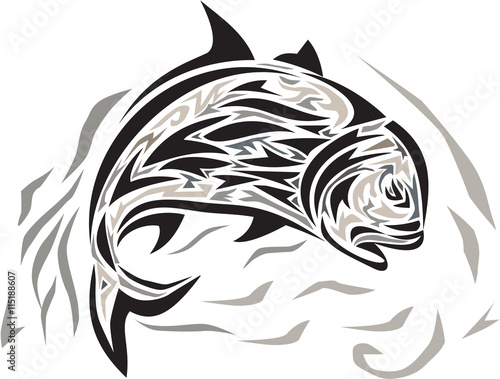 Giant Trevally Jumping Down Tribal Art