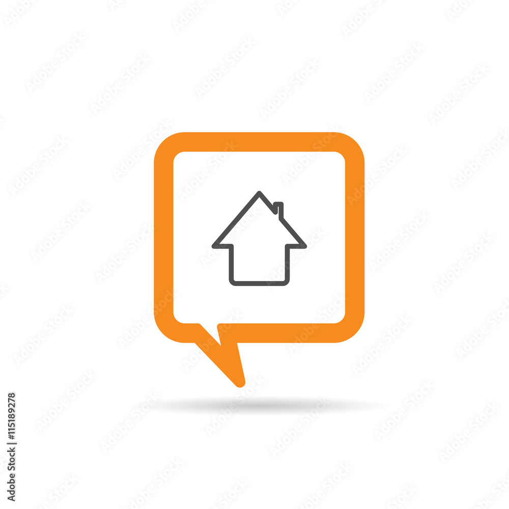 square orange speech bubble with house icon illustration square orange speech bubble with house icon illustration