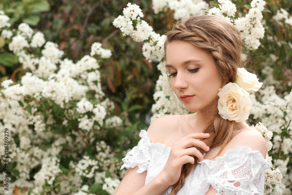 Young beautiful bride in the garden Young beautiful bride in the garden