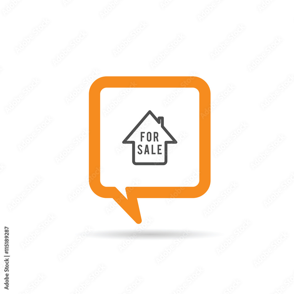 square orange speech bubble with house sale icon illustration square orange speech bubble with house sale icon illustration