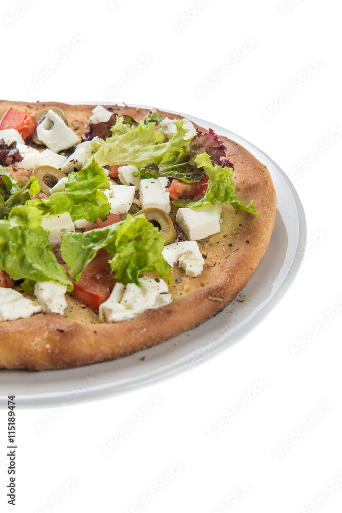 Veggie pizza isolated on white background