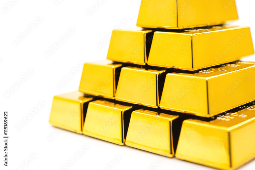 pieces of gold bars stacked up on a white background pieces of gold bars stacked up on a white background