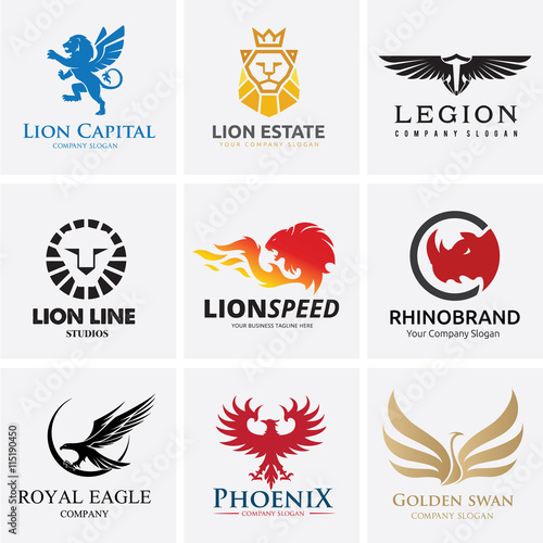 Animal Logo collection,Lion Logo,Rhino logo,Eagle Logo,Vector Logo Template photo