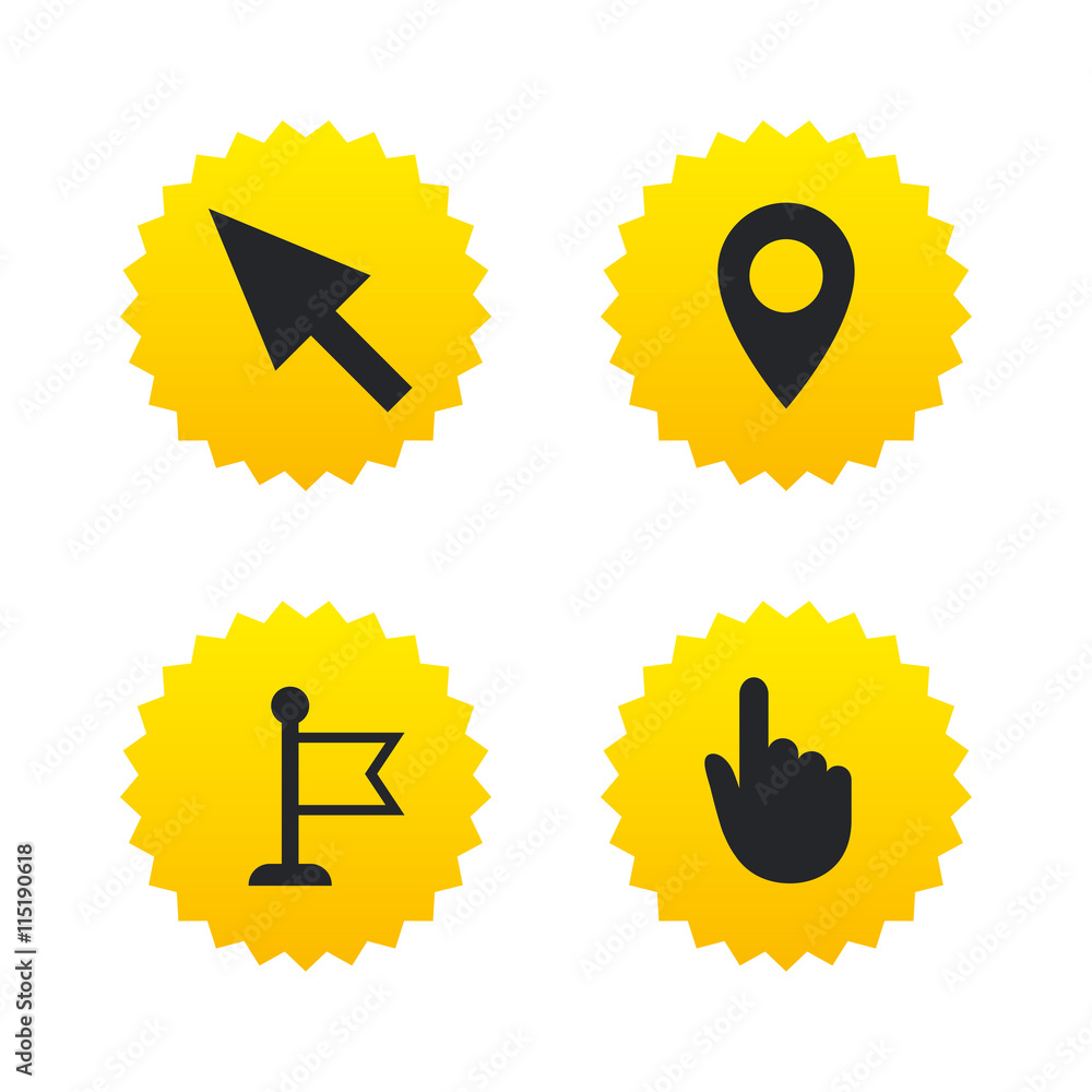 Mouse cursor icon. Hand or Flag pointer symbols. Mouse cursor icon. Hand or Flag pointer symbols.