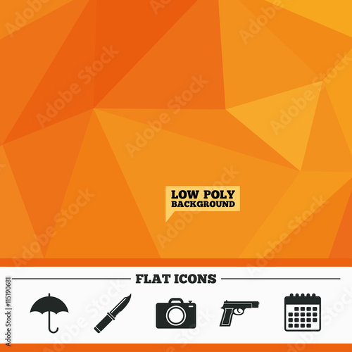 Gun weapon. Knife, umbrella and photo camera.