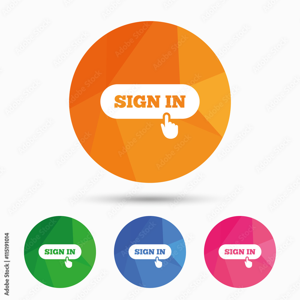Sign in with hand pointer icon. Login symbol Sign in with hand pointer icon. Login symbol