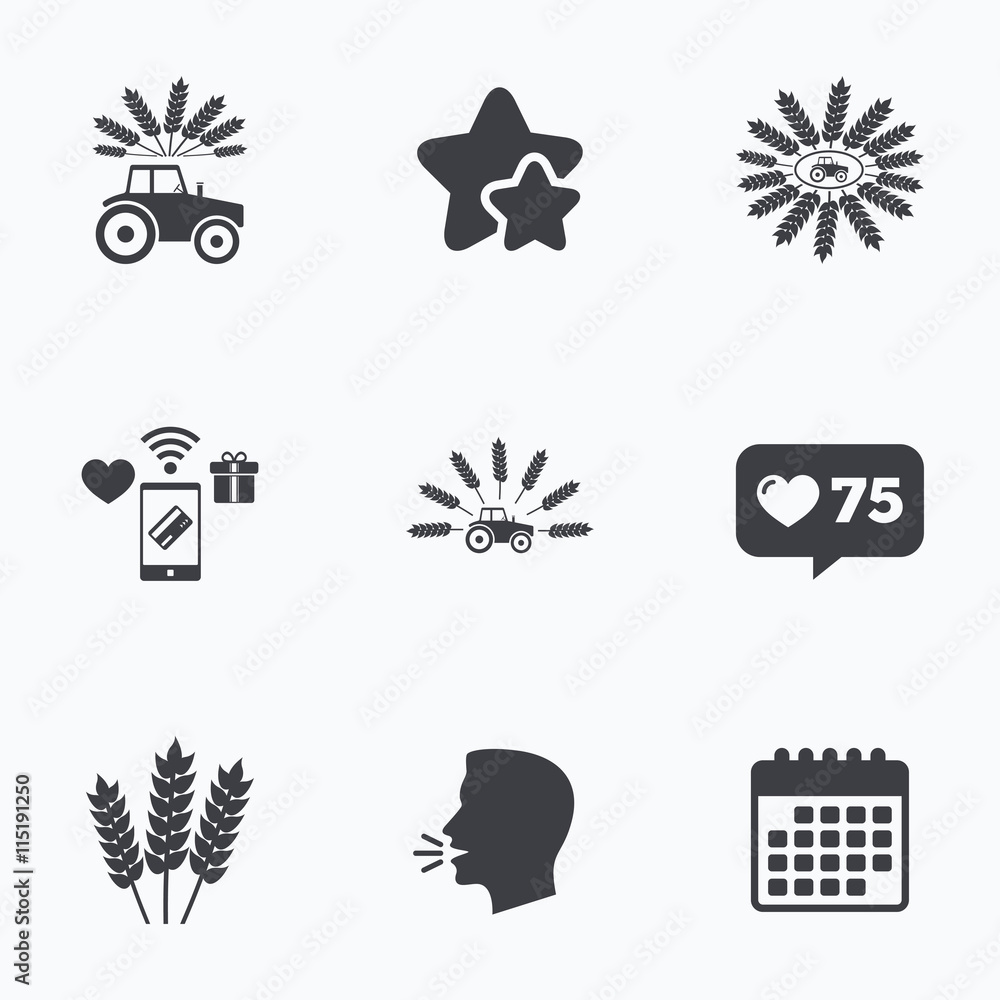 Tractor icons. Agricultural industry transport.