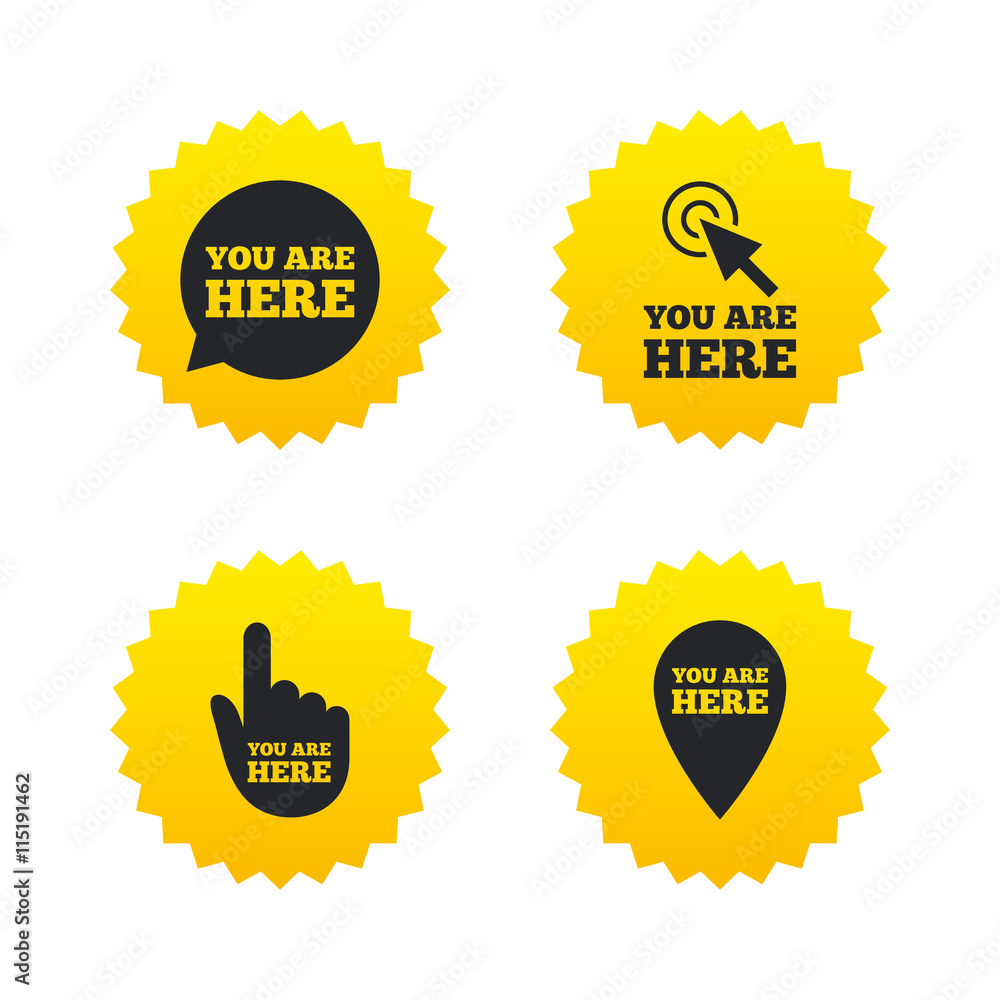 You are here icons. Info speech bubble sign. You are here icons. Info speech bubble sign.