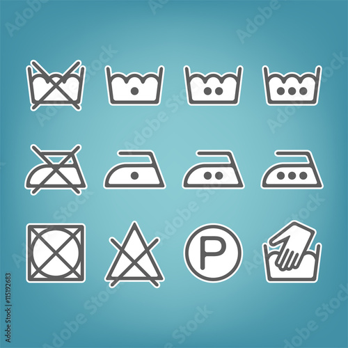 Instruction laundry. Dry cleaning and care. Flat icons