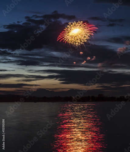 Fireworks against sunset - Loveland, Colorado, 2016