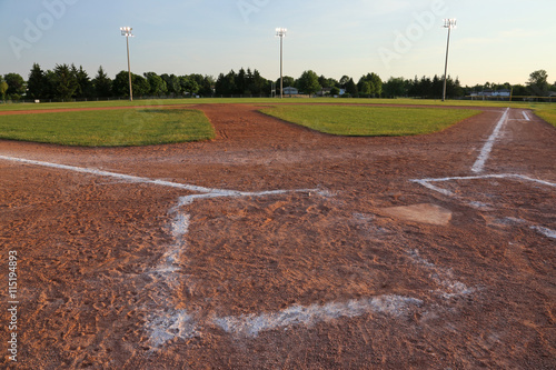 A wide angle shot of a baseball field..