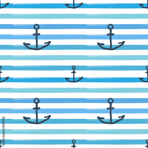 Wallpaper Mural Sea Anchor Hand Drawn Frock And Waves Background Seamless Pattern Torontodigital.ca