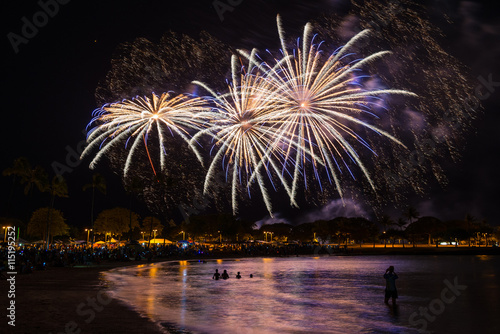 Fireworks light up the sky during Hawaii’s largest fireworks display on the Fourth of July at Ala Moana Beach Park in Honolulu on Oahu.
