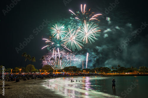 Fireworks light up the sky during Hawaii’s largest fireworks display on the Fourth of July at Ala Moana Beach Park in Honolulu on Oahu.
