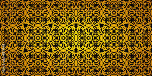 Seamless wide gradient pattern black and gold vintage floral background