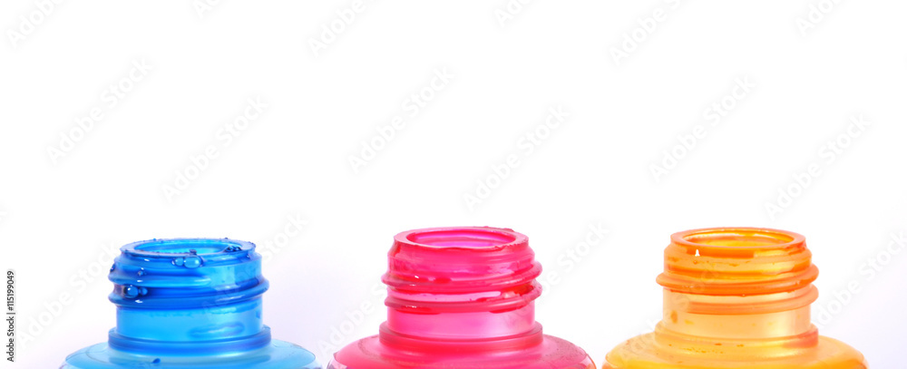 bottles of ink printer cartridges on white background. bottles of ink printer cartridges on white background.