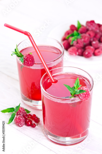 Refreshing raspberry drink with mint