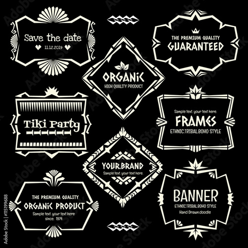 Doodle vector frame set.Ethnic Tribal  style frame collection.
