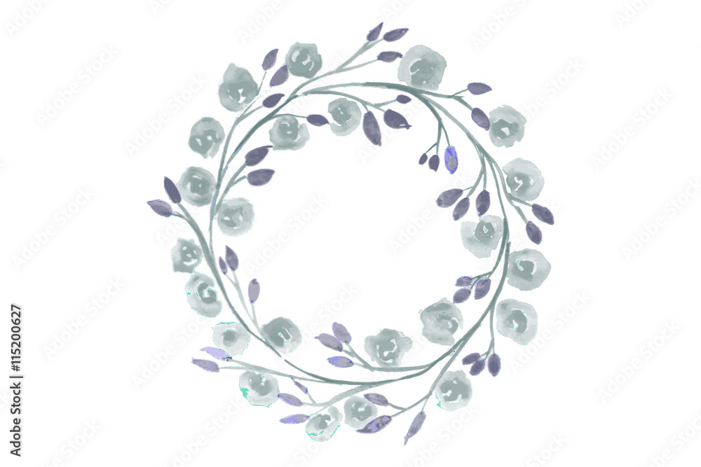 Grey Flower watercolor wreath for beautiful design